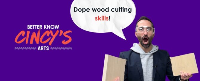 Man demonstrating woodworking skills at ArtsConnect event, promoting arts education and community engagement through hands-on art activities.